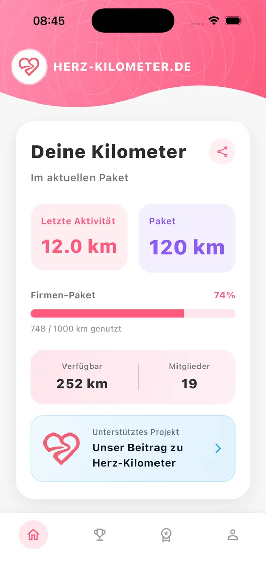 Herz-Kilometer App: Persönliches Kilometer-Tracking und Paket-Fortschritt